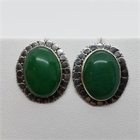 Valued $200   Silver Green Agate 8Gm Earrings