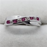 Valued $150   Silver Ruby  Diamond Ring