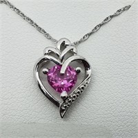 Silver Created Pink Sapphire Necklace