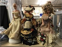 Barbie Dolls in vintage crocheted outfits and