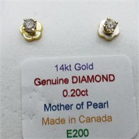 $400 14K Diamond & Mother Of Pearl 2-In-1 Earrings