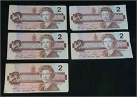 Five1986 Two Dollar bills
