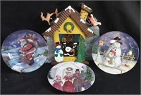 Stained Glass Christmas House & 3 Decorative