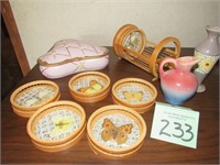 Coasters, vase, pitcher, trinket box