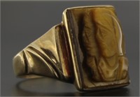 10kt Gold Roman Soldier Carved Tiger Eye Ring