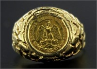 10kt Gold 1945 Dos Pesos Gold Coin Ring