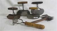 grouping of old wood handle cutters and choppers