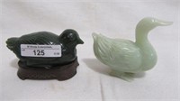 2 carved 3" oriental figures, duck and bird on net