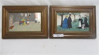 2 framed Folk Art Paintings on board.  5 x 7" Well