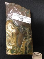 Bronze pencil holder/vase w.embossed florals/ Nouv