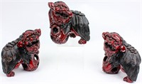 Trio of Vintage Red Lacquer Foo Dogs