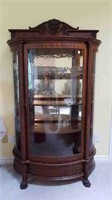 LARGE ANTIQUE CURVED FRONT GLASS CHINA CABINET