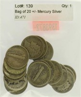 Bag of 20 +/- Mercury Silver Dimes Misc Dates