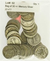 Bag of 30 +/- Mercury Silver Dimes Misc Dates