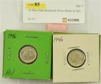 12 Misc Date Roosevelt Silver Dimes in 2x2: