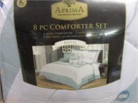 8 piece King Size comforter set; like new; Aqua &