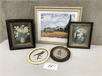 VanGogh picture, 2 Pictures-Wooden Frames, 2 Oval