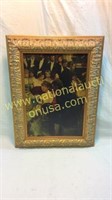 Antiqued Oil On Board In Gold Leaf Frame