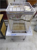 Large bird cage on wheels w/ top stand