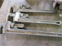3 Rigid pipe wrenches - two 18" and one 24"