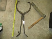 Large tongs and wooden shingle fro