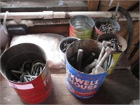 Buckets of nails, bolts, misc