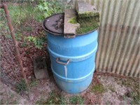 Blue plastic storage barrel
