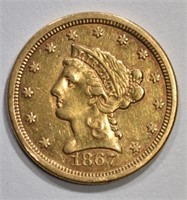 1867-S $2 1/2 GOLD LIBERTY  AU/UNC