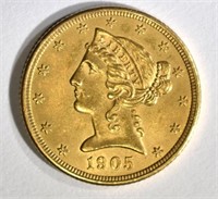 1905 $5 GOLD LIBERTY  GEM BU