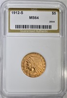 1912-S $5 GOLD INDIAN HEAD NGS CH BU