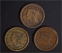 1852, 53 & 56 LARGE CENTS ALL VG