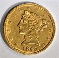 1845 $5 GOLD LIBERTY  BU