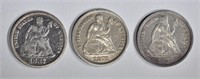 1871, 78 & 87-S SEATED  DIMES, XF