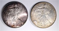 2 - 1996 AMERICAN SILVER EAGLES  CH BU SOME TONING