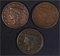 1836, 38 & 51 LARGE CENTS, ALL VG