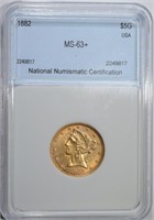 1882 $5 GOLD LIBERTY NNC CH BU+