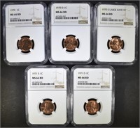 5 LINCOLN CENTS NGC MS-66 RD