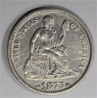 1873 ARROWS SEATED LIBERTY DIME  AU