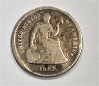 1863-S SEATED HALF DIME, VG