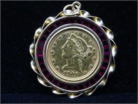 U.S. $5 GOLD LIBERTY COIN IN PENDANT BEZEL