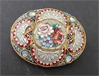 Vintage Italian Floral Micro Mosaic Glass Brooch