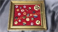 Collection of 24 vintage pins in frame- 1918,