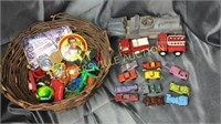 Basket of toys-hubley, buddy L, tootsie toy,