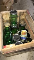 Wood crate with nine green ball fruit jars, a