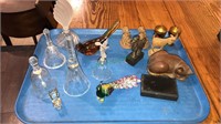 Group of wood figurines, Crystal glass bell’s,