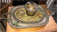 Silver plate and brass tray’s, ceramic lidded