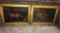 Pair of antique paintings on tin him and her on