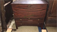 Grain painted and stenciled mule chest lift top