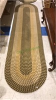 Green and gold braided runner, 103 x 27, (863)