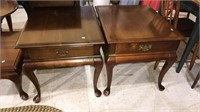 Pair of cherry one drawer and tables, 23 x 22 x